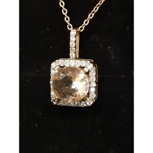 925 Sterling Silver Rose Gold Plated 18" Necklace with CZ & Rhinestones Dainty